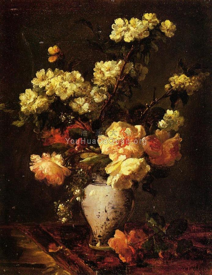 Peonies and Apple Blossoms in a Chinese Vase - 安东尼·沃伦